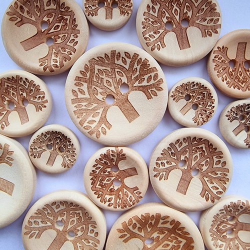 Wooden tree buttons - buttons, 15mm