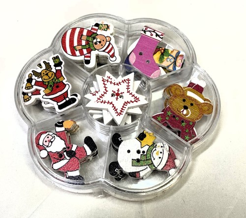 Christmas wooden buttons mixed - christmas,