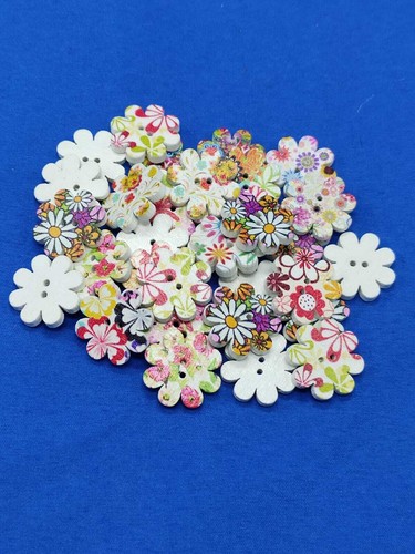 Flower buttons wooden mixed - flower,