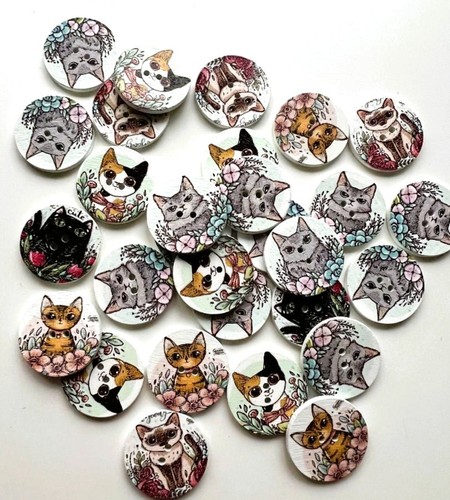 Wood cat buttons 25mm - 6,