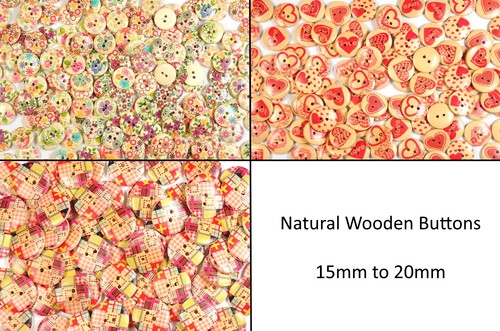 Wooden buttons natural printed - wooden,