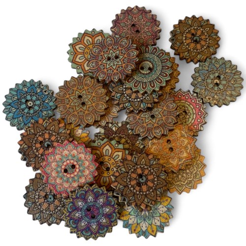25mm wooden buttons - wooden, retro