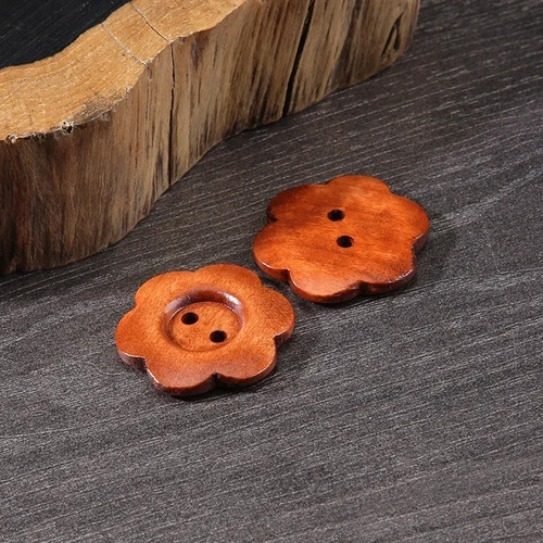 10pcs wooden flower buttons - wooden,