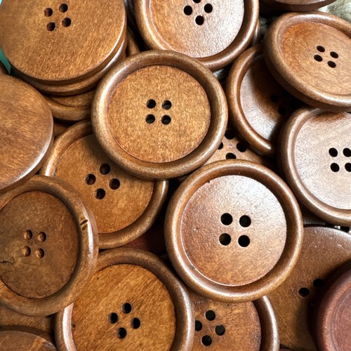 Brown round wooden buttons - wooden,